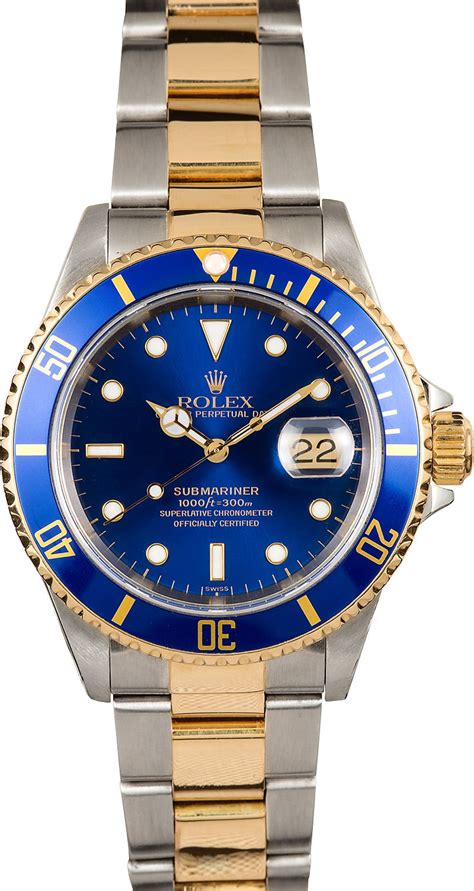 blue face two tone rolex|Rolex watch with blue face.